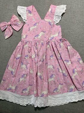 Pink Unicorn Print Sundress with Bow